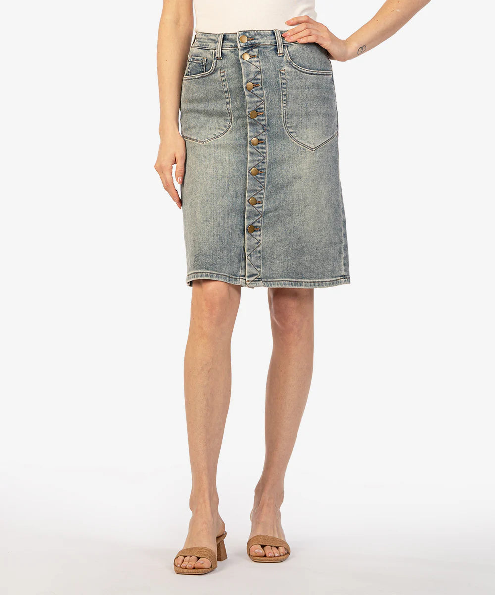 Kut The From The Kloth- Rose Button Front Denim Skirt