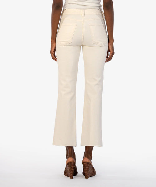 Kut From The Kloth-Kelsey Raw Hem High Waist Ankle Flare Jeans (Ecru)