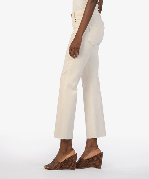 Kut From The Kloth-Kelsey Raw Hem High Waist Ankle Flare Jeans (Ecru)