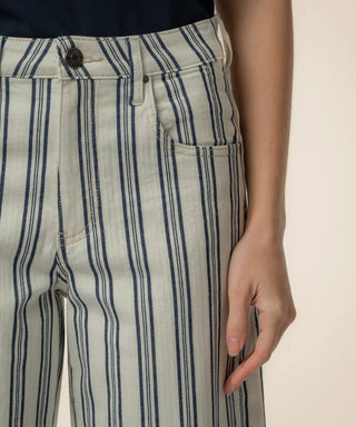 Gwen Stripe Twill High Rise Wide Straight Leg