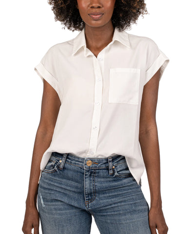 Kut From The Kloth- Mickey Chambray Blouse- Ivory