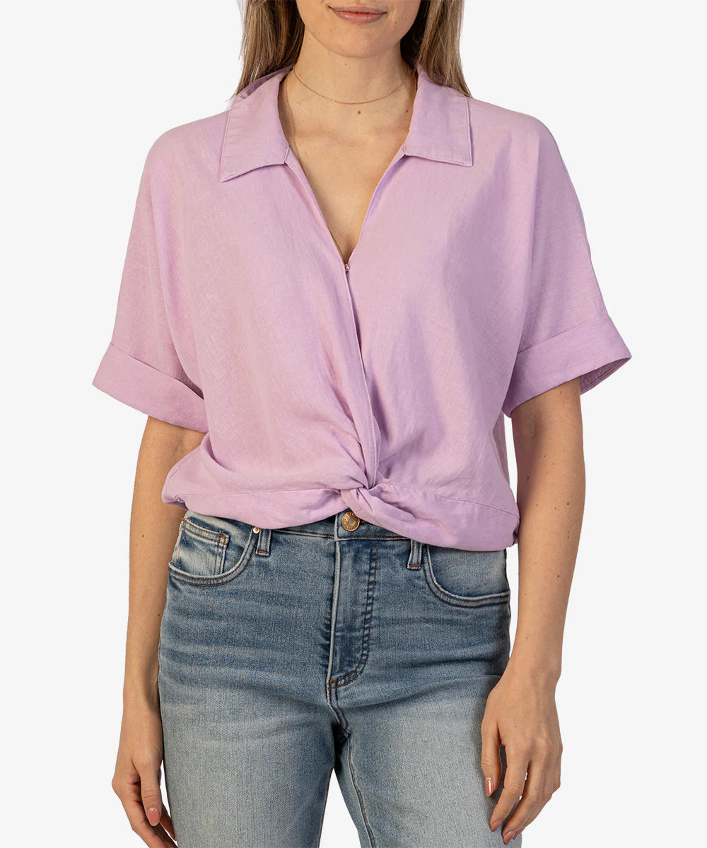 Kut From The Kloth-Rebel Linen Blend Top (Lavender)