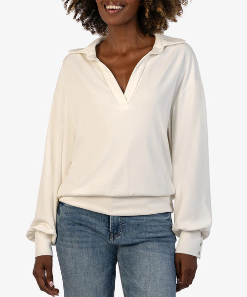 Kut From The Kloth- Audrina Johnny Collar Pullover- Ivory