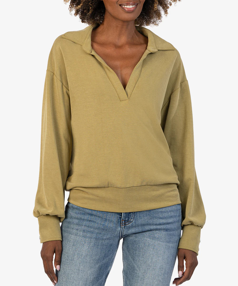 Kut From The Kloth- Audrina Johnny Collar Pullover- Pistachio