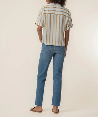 Kut From The Kloth- Aida Stripe Top in Golden/Off White
