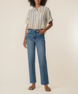 Kut From The Kloth- Aida Stripe Top in Golden/Off White