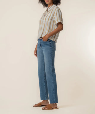 Kut From The Kloth- Aida Stripe Top in Golden/Off White