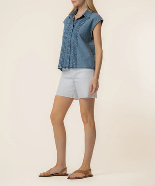 Penelope Denim Top in Beaming Wash by Kut From The Kloth