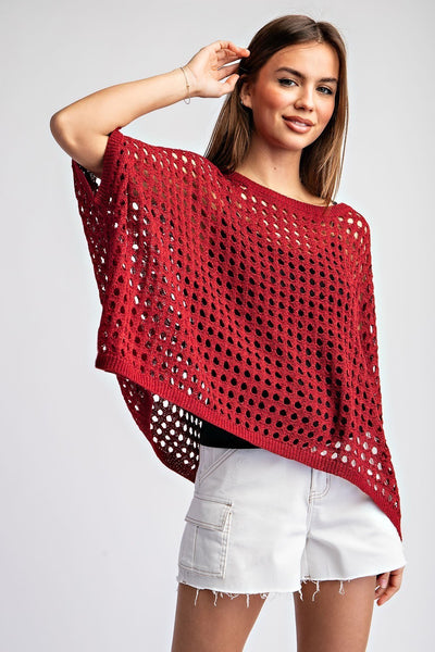 Darla Dolman Open Knit top- Merlot