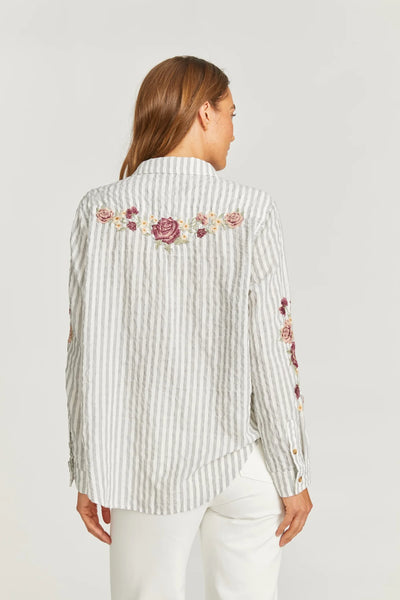 Driftwood- Striped Button Down-Rose