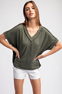 Vennie V-neck Textured Short Sleeve