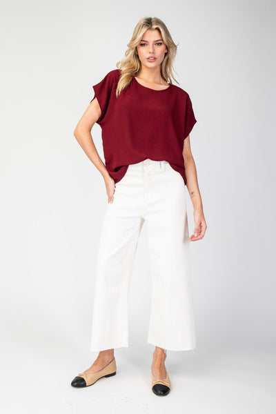 Jiselle Dolman Back Pleat Blouse- Merlot