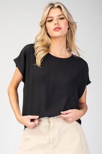 Jiselle Dolman Back Pleat Blouse- Black