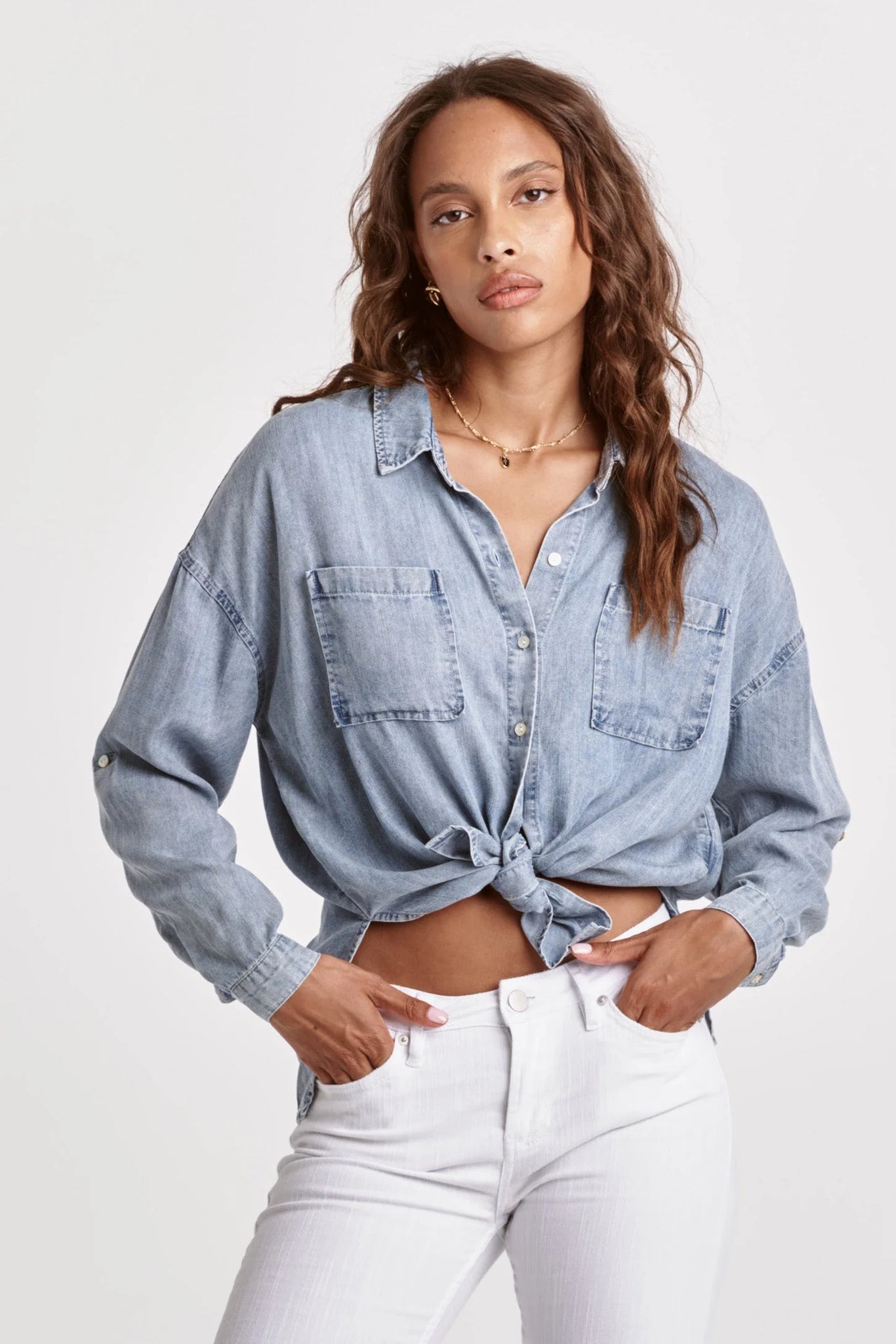 Dear John- Arianna Front Tie Shirt- Independence Blue