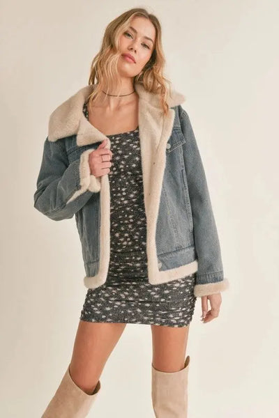 Sadie & Sage- Zee Fur Fully Lined Denim Jacket