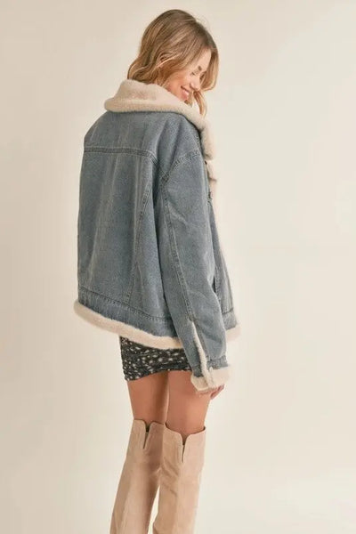 Sadie & Sage- Zee Fur Fully Lined Denim Jacket