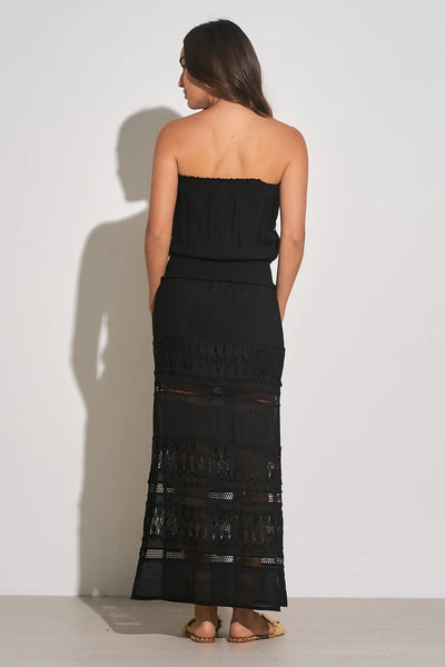 Elan- Athena Strapless Maxi Crochet Dress- Black