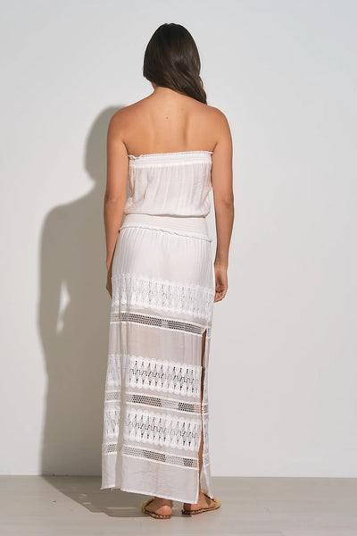 Elan- Athena Strapless Maxi Crochet Dress- White