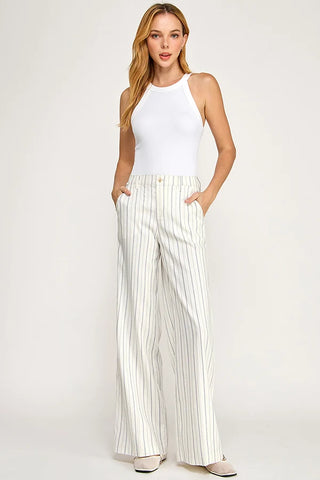 Level99 Tallulah Wide Leg in Savoy Navy Stripe