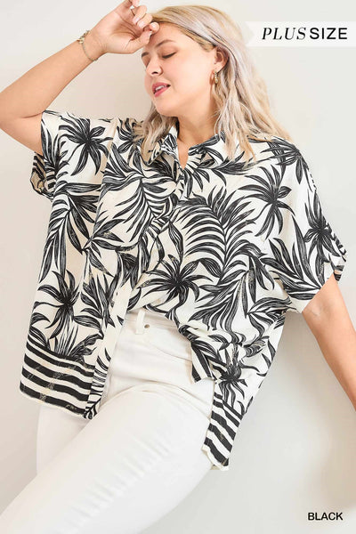 Tropical Print Button Down Top