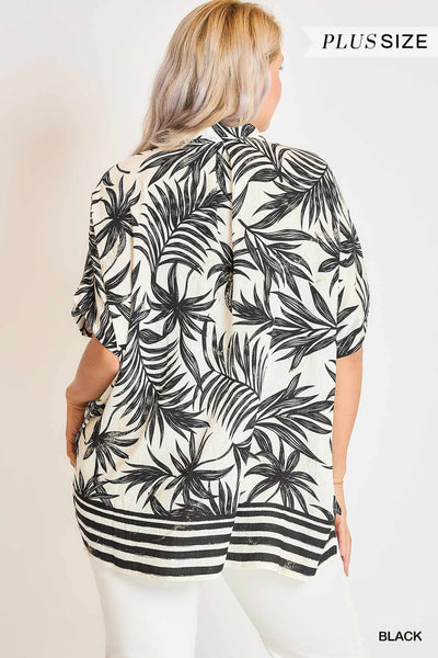 Tropical Print Button Down Top