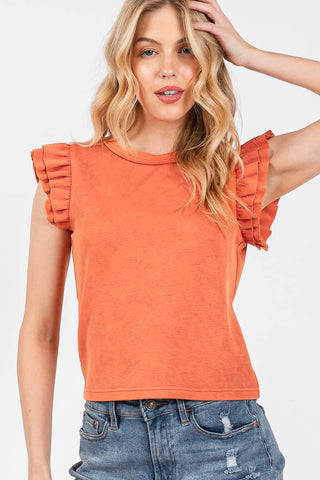 The Olivia-MINERAL WASHED RUFFLE SLEEVE TOP