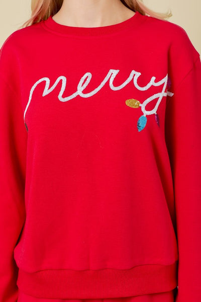 Merry Sequined Letter with Christmas Knit Top