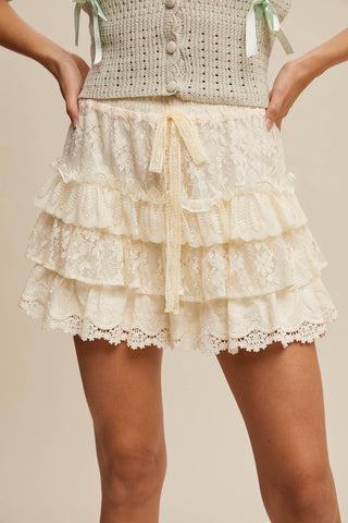 The Lace Tiered Shorts with Ruffle Details