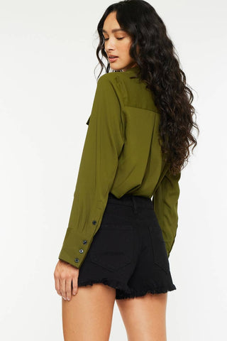 Kan Can HIGH RISE BLACK FRAY HEM DENIM SHORTS