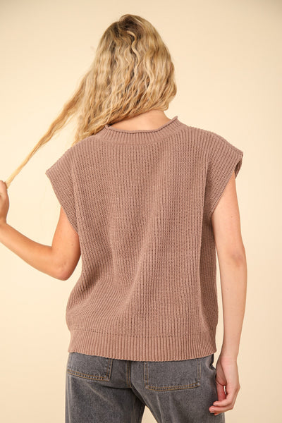 Ollie Oversized Soft Knit Sweater Vest- Mocha