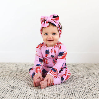 Gigi and Max - Betty Pink Flag Ruffle Zip Bamboo4th of July Sleepies Little