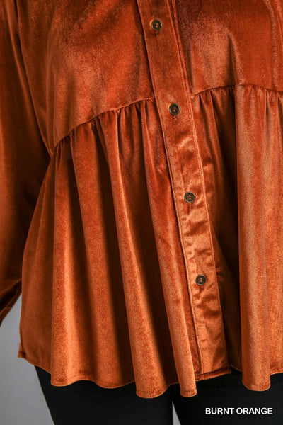 Verna Velvet Button Down- Burnt Orange