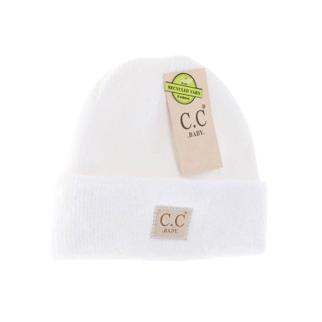 C.C Beanie - Soft Ribbed Leather Patch C.C. Newborn Knit Hat