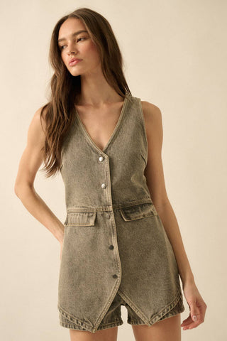 The Dani Denim Vest Sleeveless Romper