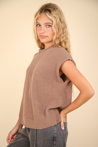 Ollie Oversized Soft Knit Sweater Vest- Mocha