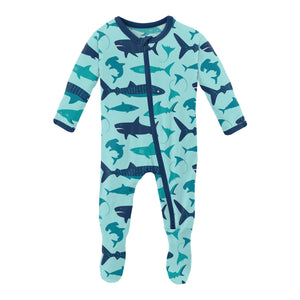 KicKee Pants - Bamboo Sleeper Footie (2-way Zipper) - Shark Week