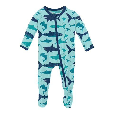 KicKee Pants - Bamboo Sleeper Footie (2-way Zipper) - Shark Week