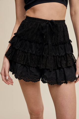 The Lace Tiered Shorts with Ruffle Details