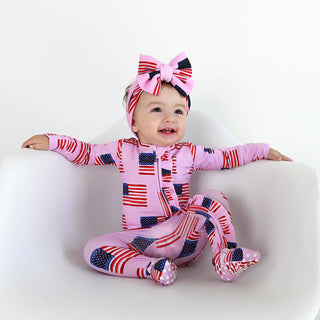 Gigi and Max - Betty Pink Flag Ruffle Zip Bamboo4th of July Sleepies Little