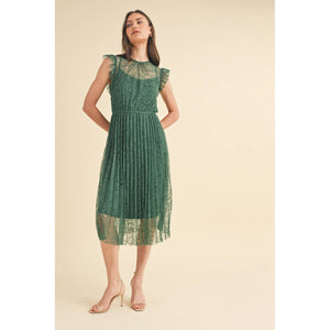 Finnley-Floral Lace Pleated Midi Dress