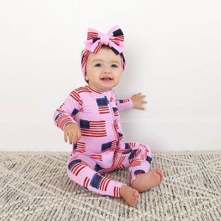 Gigi and Max - Betty Pink Flag Ruffle Zip Bamboo4th of July Sleepies Little