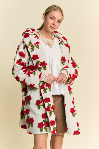 Garden Chunky Embroidered Long Sleeve Hoodie Coat