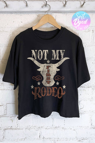 NOT MY FIRST RODEO GRAPHIC LONG CROP TOP