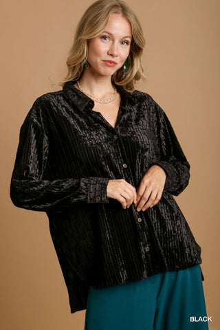 Skylar Striped Velvet Button Down (Multiple Colors)