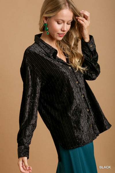 Skylar Striped Velvet Button Down (Multiple Colors)