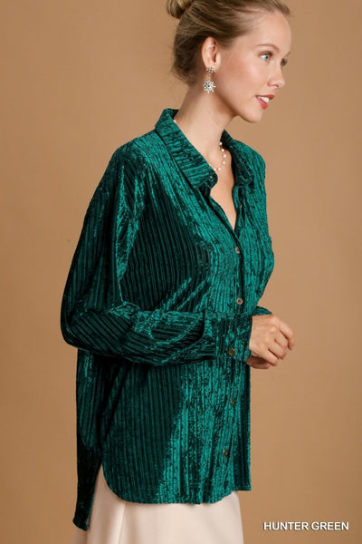 Skylar Striped Velvet Button Down (Multiple Colors)