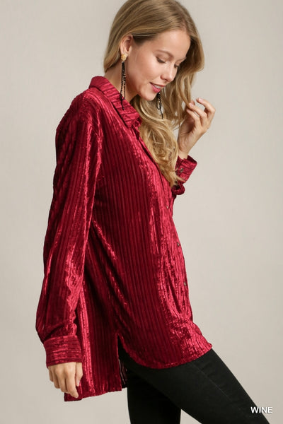 Skylar Striped Velvet Button Down (Multiple Colors)