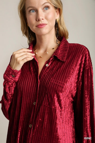 Skylar Striped Velvet Button Down (Multiple Colors)