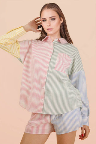 Stripe Color Block Shirt Top
