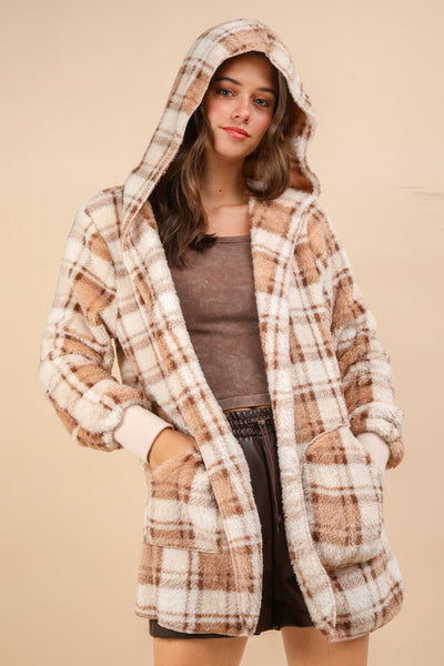 Crissy Plaid Faux Fur Hooded Jacket